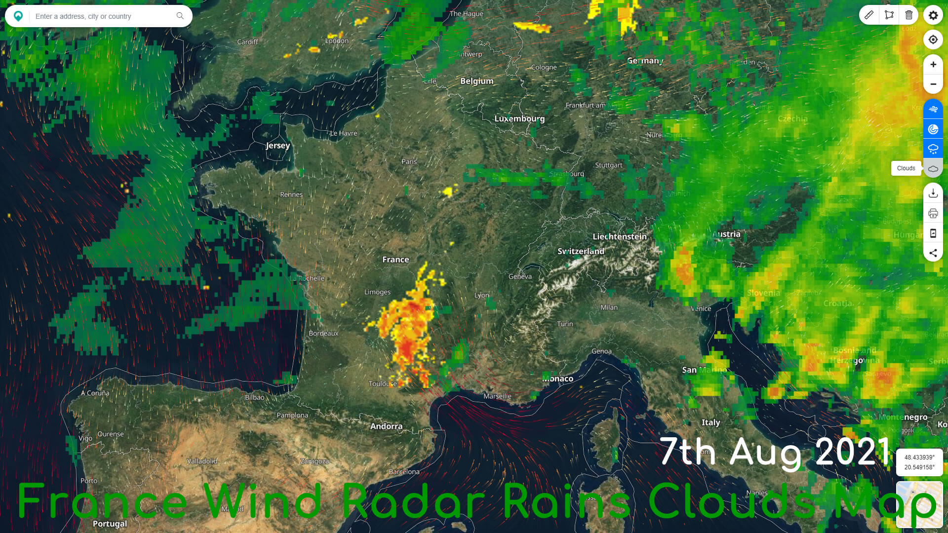 France Wind Radar Rains Clouds Map